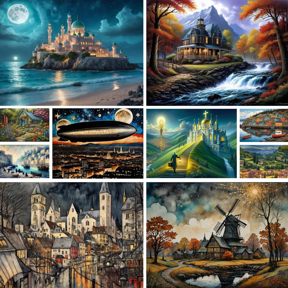 Landscape Fantasy House Paint By Number DIY Craft Kits For Adults Decoration Home Personalized Gift Ideas Free Shipping 2023 HOT