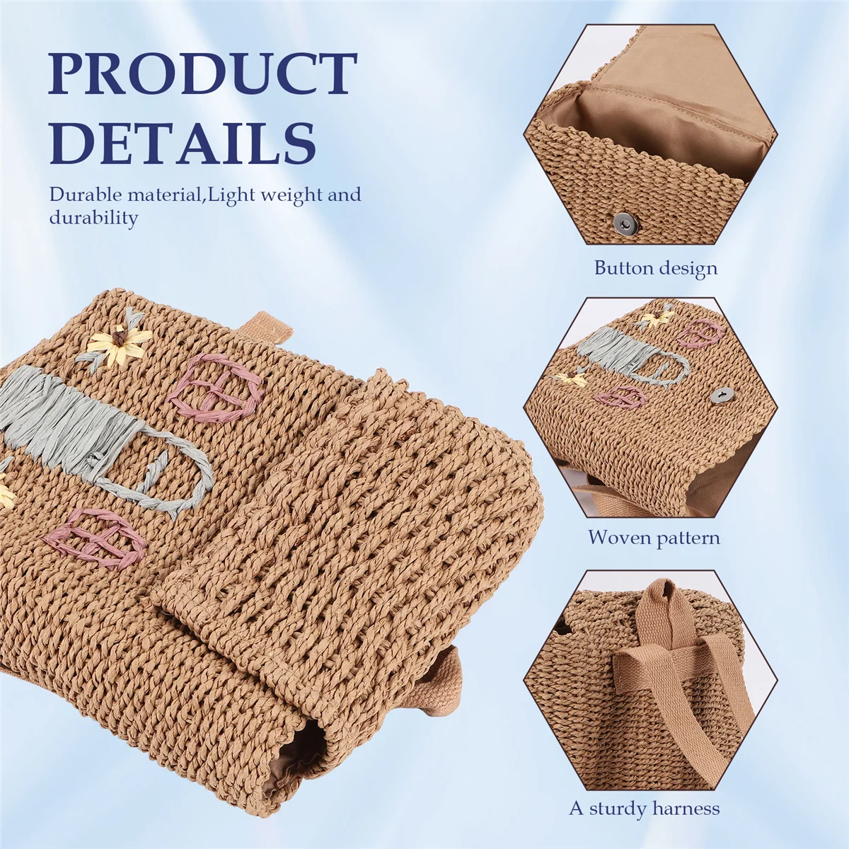 ABQR strogeweven tas met dubbele schouder Kinderrugzak Strogeweven tas Studentenschooltas met handdragende geweven rugzak