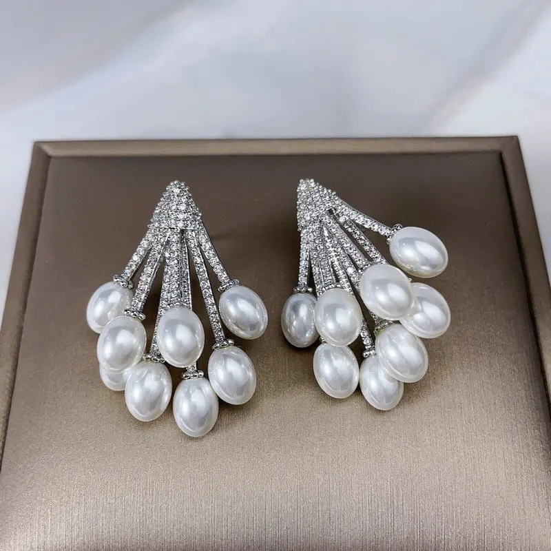 Bilincolor White Pearl Cluster Earring for Women