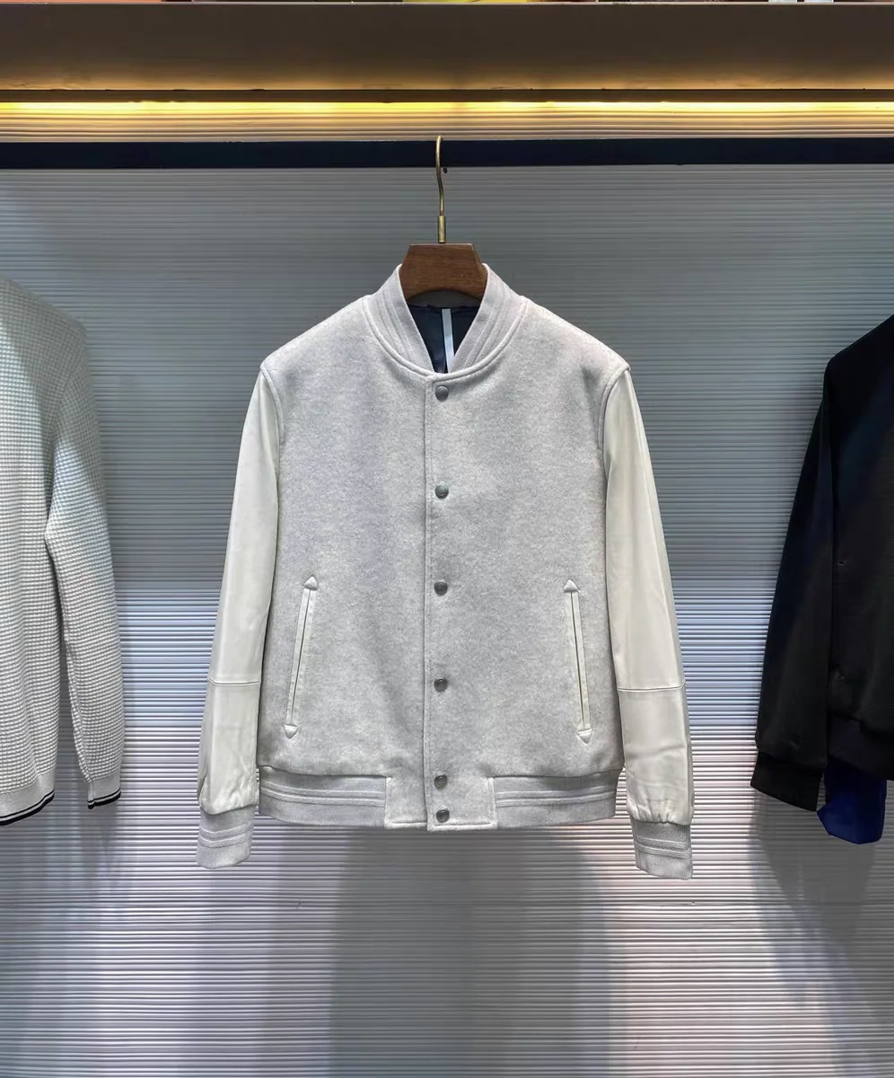 

Мужская шерстяная куртка с бейсбольным воротником, осень-зима, лоскутное пальто из натуральной кожи Sve Camere, пальто-стойка для мужчин среднего возраста