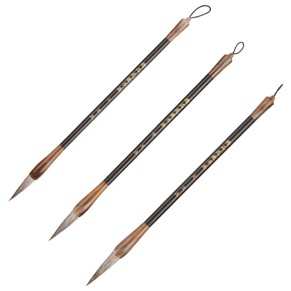 

3Pcs Chinese Calligraphy Brush Pen Set Sturdy Traditional Painting Drawing Writing Tools for Beginners Students and Calligraphy