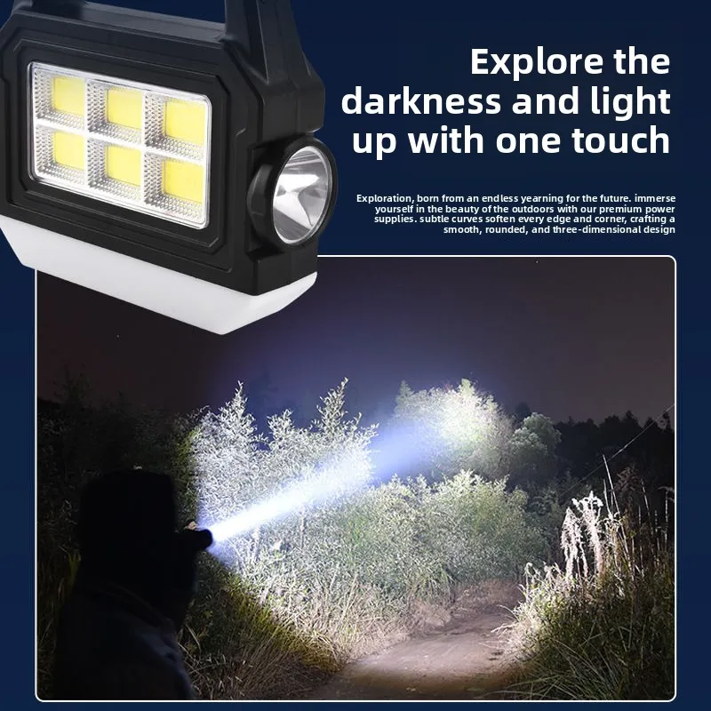 New Solar Handheld Searchlight Outdoor Portable Super Bright LED Flashlight USB Rechargeable Long Battery Life Work Light