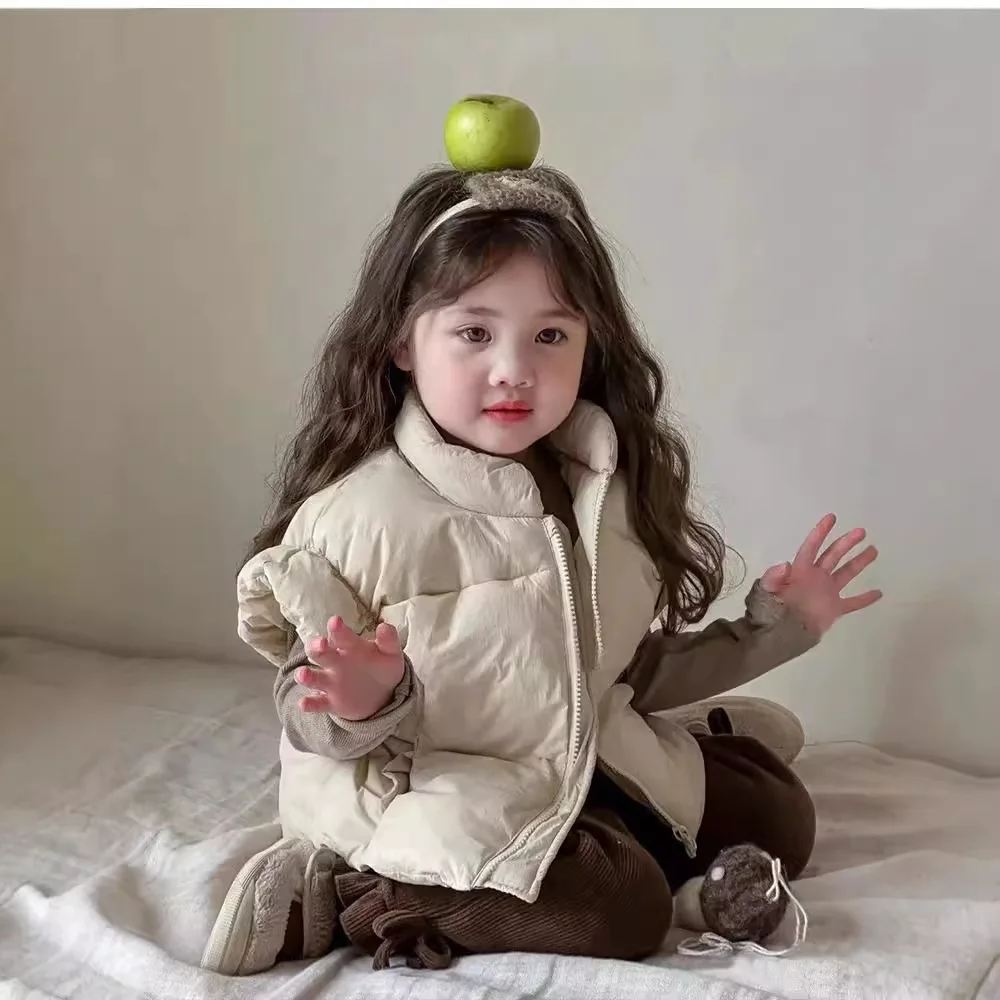 Girls Vest Coat Fall and Winter Down Cotton Vest 2024 New Children Lightweight Warm Coat Baby Vest Korean Simple Style