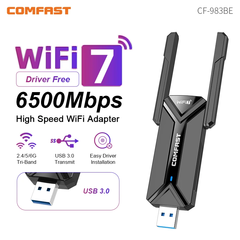 

COMFAST WiFi7 USB Adapter BE6500 WiFi Card 5G&6G USB3.0 Wireless Network Card USB Wifi 7 Adaptador AX5400 wifi6 Antena PC Laptop
