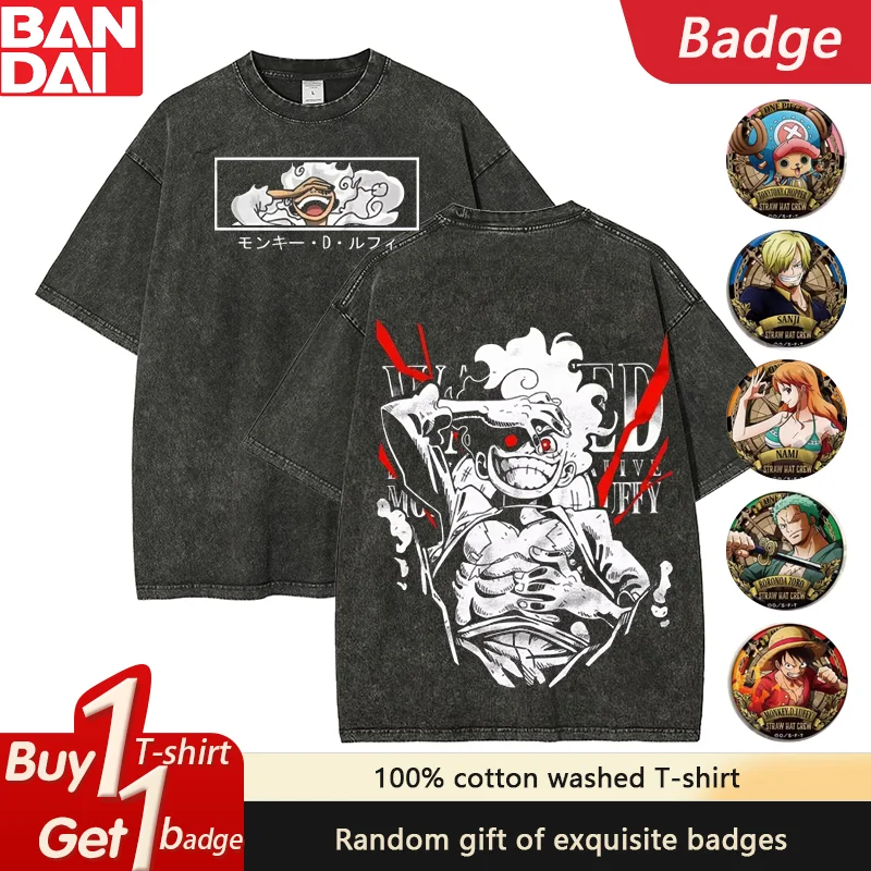 

One Piece Print Men's T Shirts Y2k Summer Trendy Washed Casual Women's Oversized Short Sleeved Tees Harajuku Clothes Streetwear