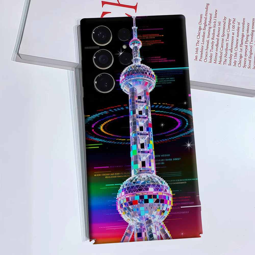 Neon Tower Phone Case for Samsung Galaxy S26 S25 S24 S23 Ultra Plus Luxury Double-layer anti-fall Back Cover