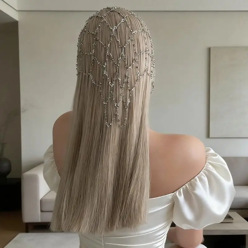 Classical Faux Pearls Hair Net Hair Chain For Women Comfortable Wear Party Celebration Music Festival Hair Jewelry 6XDA