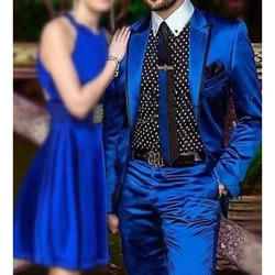 Chic Stain Men Suits Royal Blue (Jacket+Pants) Fashion Business Smart Casual Slim 2 Piece Elegant Groom Wedding Party Tuxedo