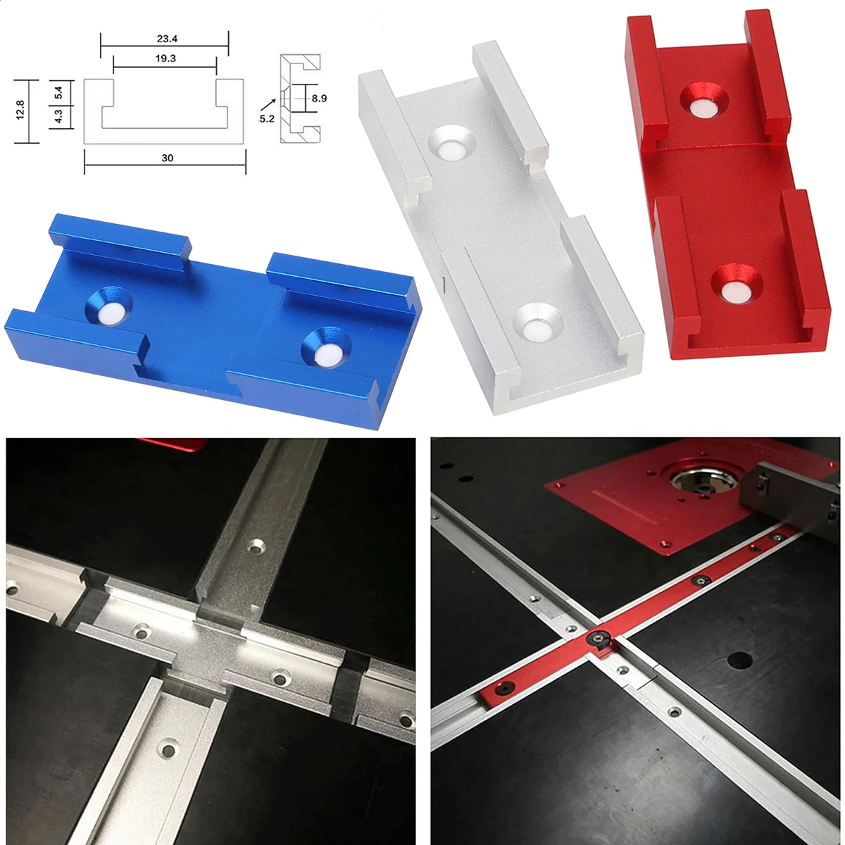 

T-Track Intersection Slot Woodworking Chute for Miter Gauge Guide Rail with Pre-Drilled Mounting Holes