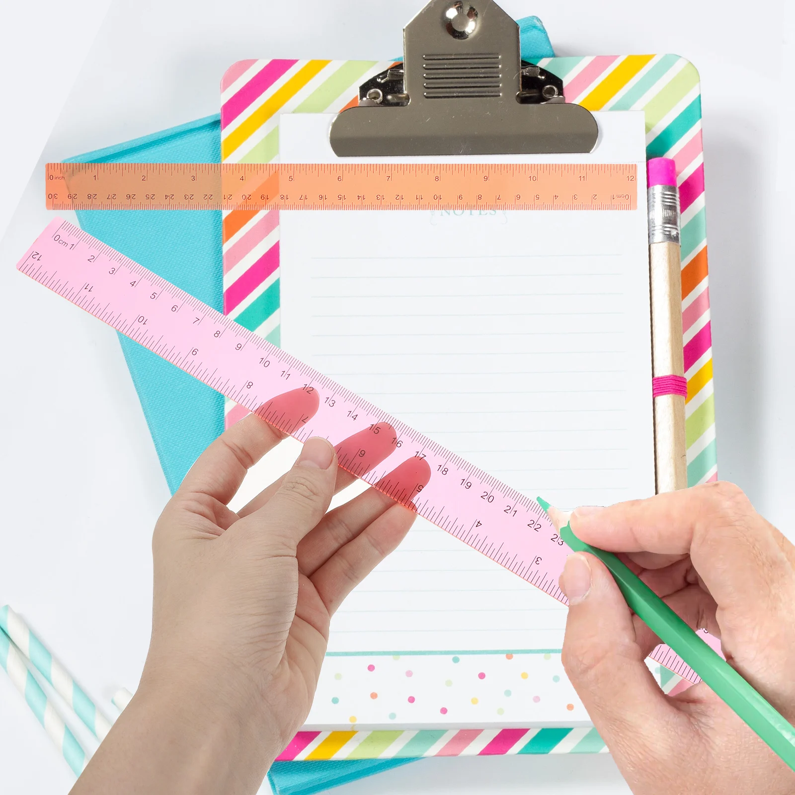 

12Pcs Colored Measuring Rulers Plastic Straight Rulers Portable Lightweight Students Multi-Function Household Drawing Painting