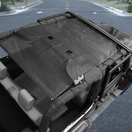 Imagen 1 del producto Parasol superior para coche de 57,5 pulgadas x 44,4 pulgadas, cubierta de malla para techo, red protectora a prueba de rayos UV para Jeep Wrangler JK, 2 puertas, 2007-2017, accesorios para coche