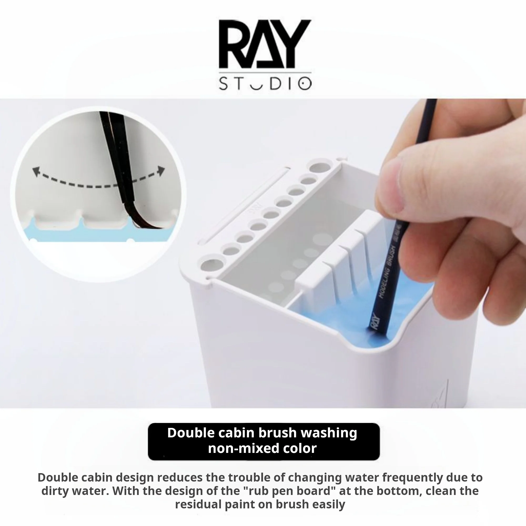 RAY Studio 2 in 1 Brush Cleaning Pot Holder with Absorbent Pad for Acrylic Paint Brushes Gundam Model Painting Art Tools