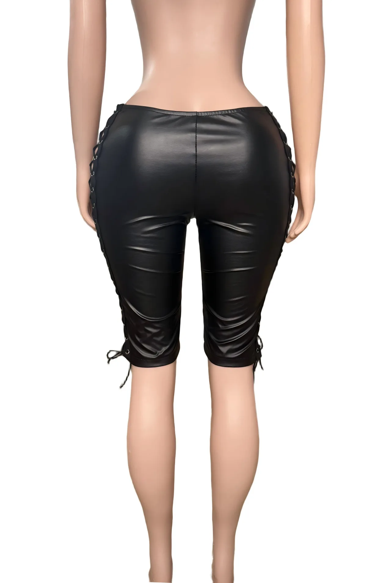 FAGADOER Punk Gothic Sexy Leather Bandage Patchwork Pants Women Solid Color Hollow-out Bodycon Pants Female Streetwear Bottoms