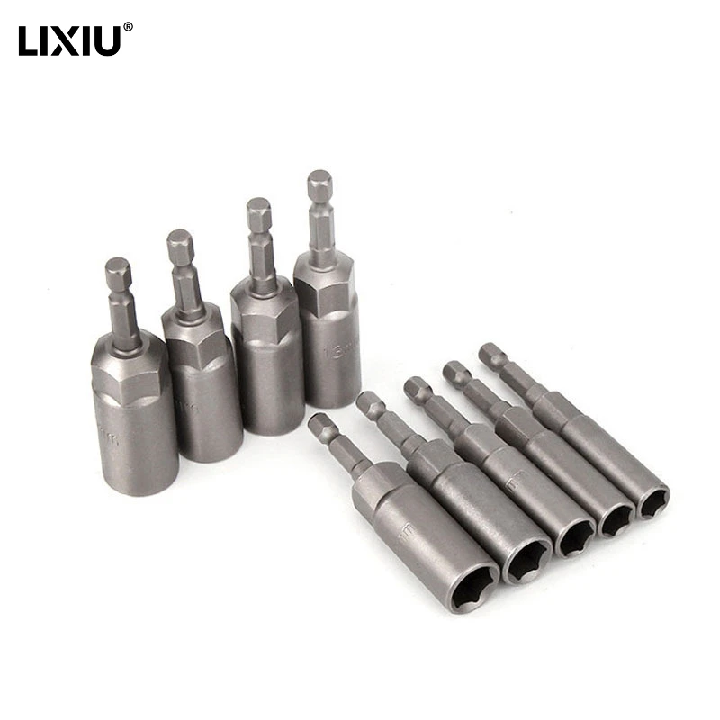 Lixiu 5/10/15Pcs 80mm Deepen Power Nut Driver Drill Bit Set 5.5-19MM Impact Socket Adapter for Power Tools 6.35MM Hex Shank