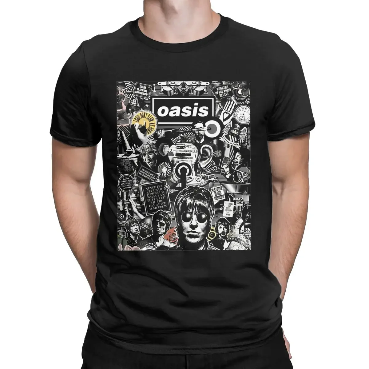 Men's T-Shirt O-Oasis Water Carrier Crazy Pure Cotton Tee Short Sleeve Rock Band British Music Albums T Shirt Crew Neck Tops