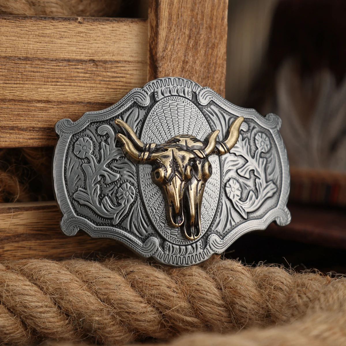 A Belt Buckle Head - A Western Cowboy-Style Belt Buckle Head - A Metal Buckle Head