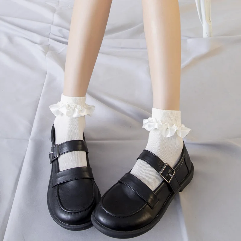 Fashion Vintage Black White Lolita Princess Socks Harajuku Ruffle Cosplay Anime Short Sock Women Casual Cotton Students Soxs