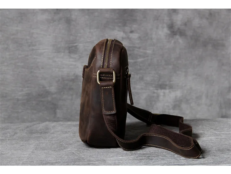 Bolso de hombro de cuero genuino natural Vintage para hombre, bolso de hombro pequeño para teléfono, moda informal, Caballo loco, bolso de mensajero