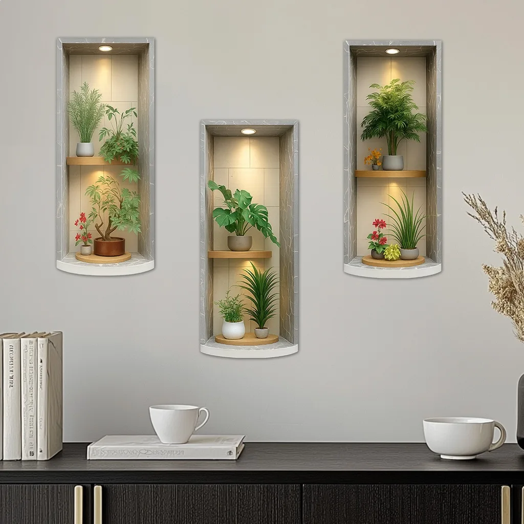 3D Simulation Potted Plant Wall Sticker Painting Stairway Entrance Hall Self-adhesive Art Mural Wall Decals Home Decoration