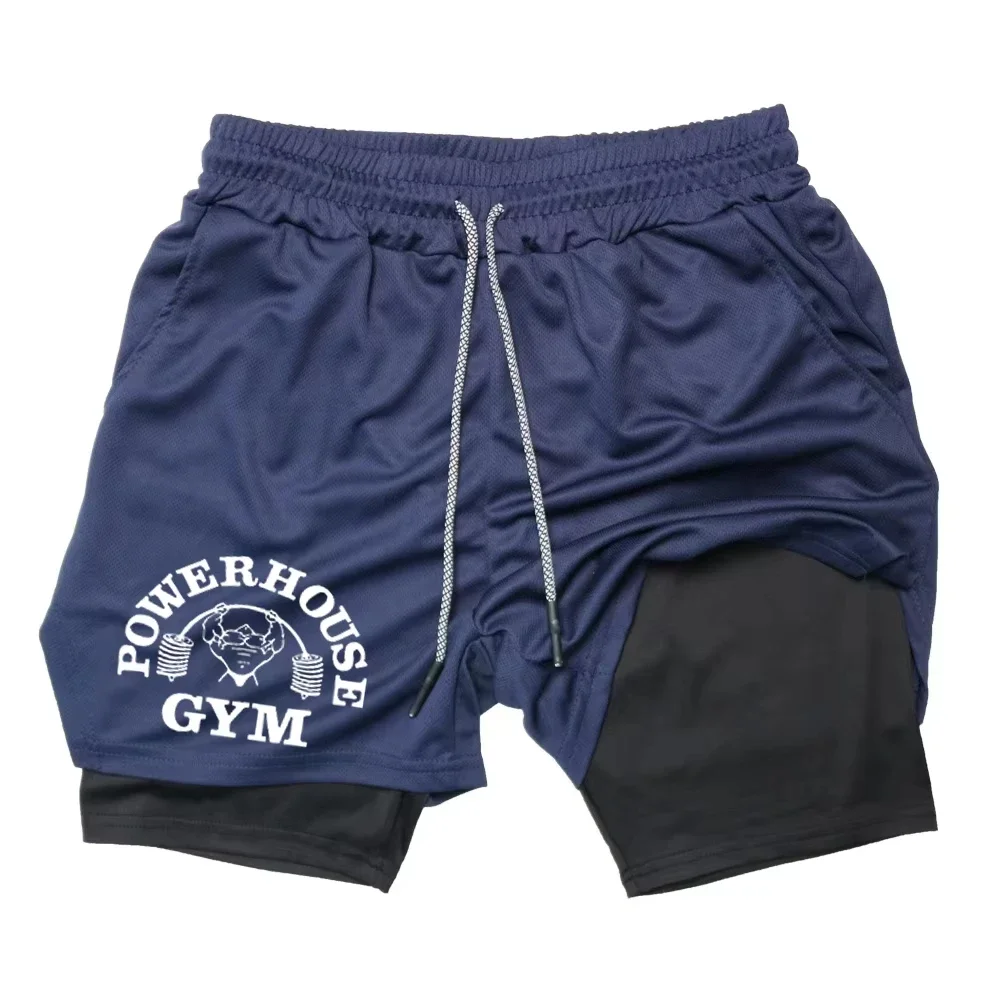 POWERHOUSE GYM Men's Double Layer Mesh Shorts - Breathable Athletic Gym Shorts with Drawstring