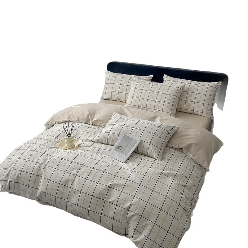 Cotton pure cotton simple and fresh strip four-piece summer pure cotton quilt cover