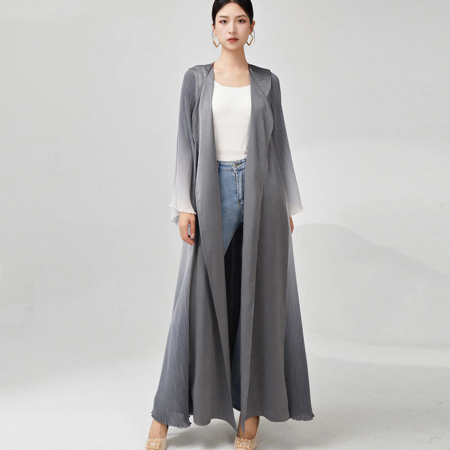 

2025 Latest Design Free Size Pleats Abaya Pleats High Quality Polyester Women's Pleated Coat Ladies Fashion Abaya