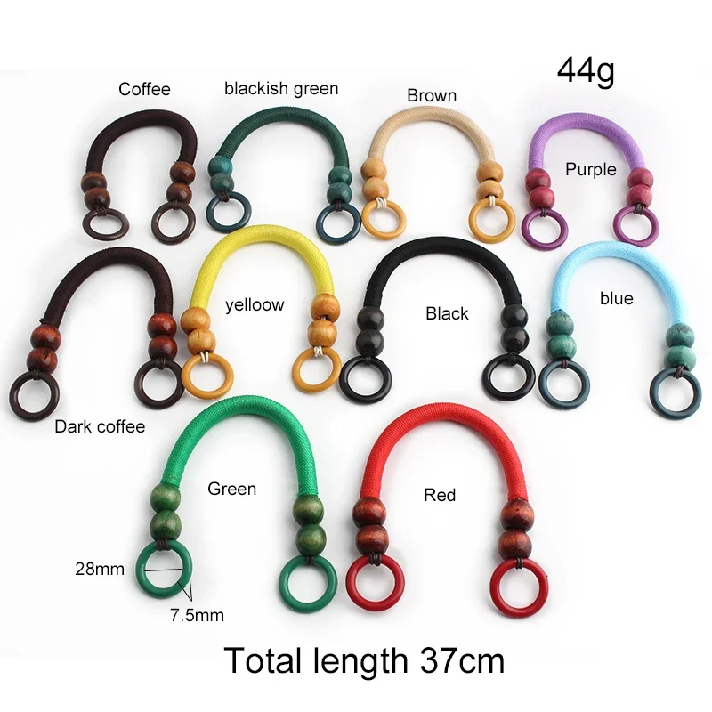 37cm Colorful Wooden Beads Bag Handles Woven Nylon Rope Handle Buckle Shoulder Strap Hand Straps DIY Purse Handbag Accessories