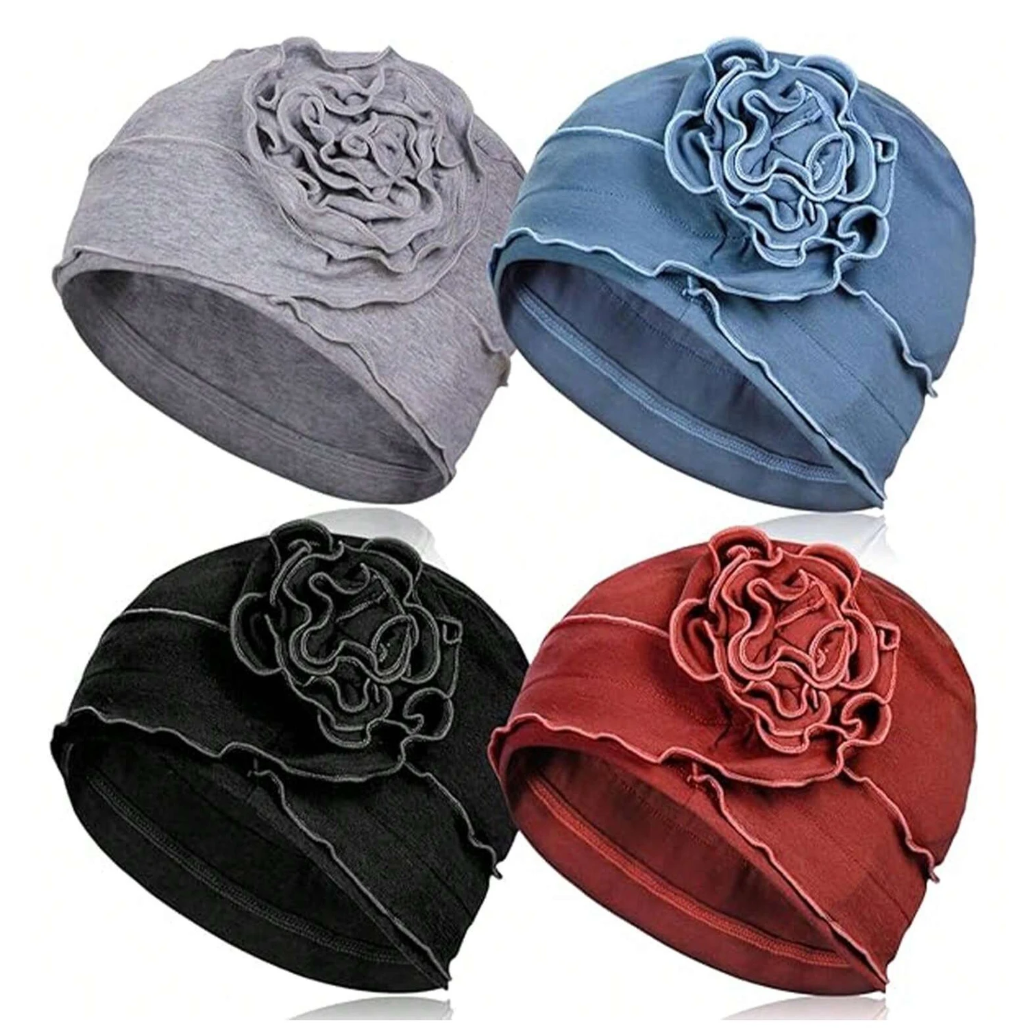 Women's Fashion Turbans New Solid Color Flower Flipped Headband Comfortable and Personalized Brimless Hat