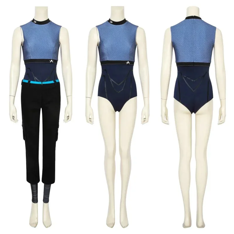 

Game Valorant Jett Cosplay Costume Blue Leather Vest Hoodie Pants Outfit Full Set and Individual Items Are Sold Custom Size