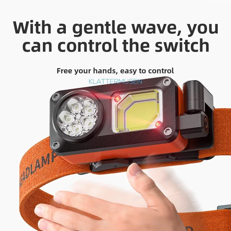 New Outdoor Night Fishing Headlamp Waterproof Angle Adjustable Smart Wave Induction Rechargeable Long Runtime Lightweight Compac