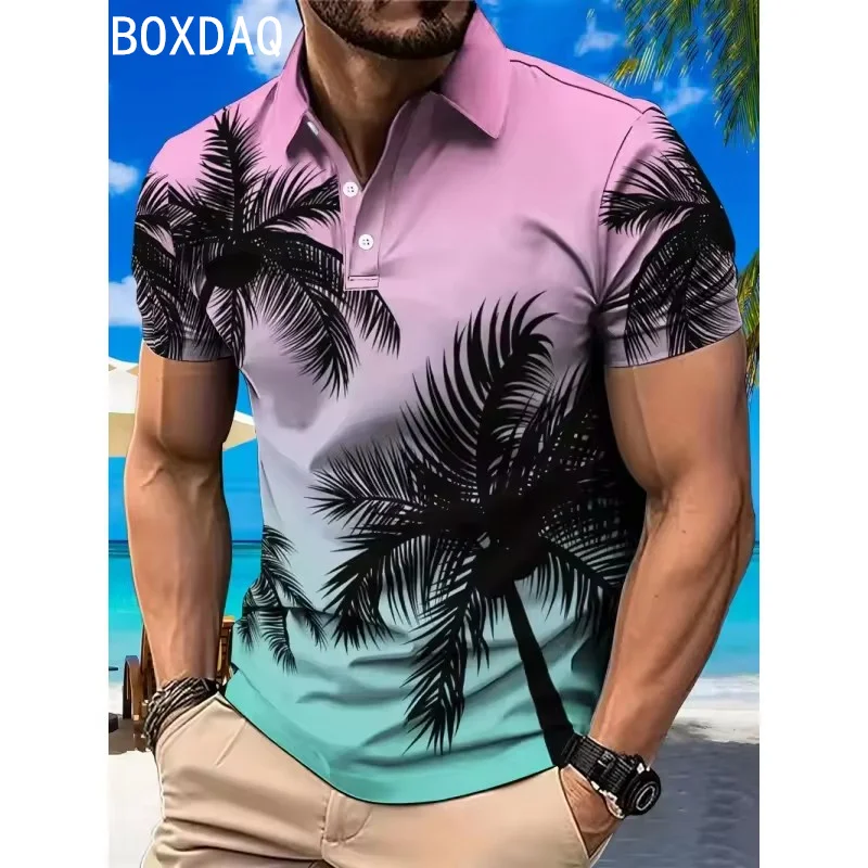 Men's Hawaiian Style Polo shirt 3D Tropical Coconut Tree Pattern Short Sleeve Tops Summer Men Beach Casual Holiday Polo shirt