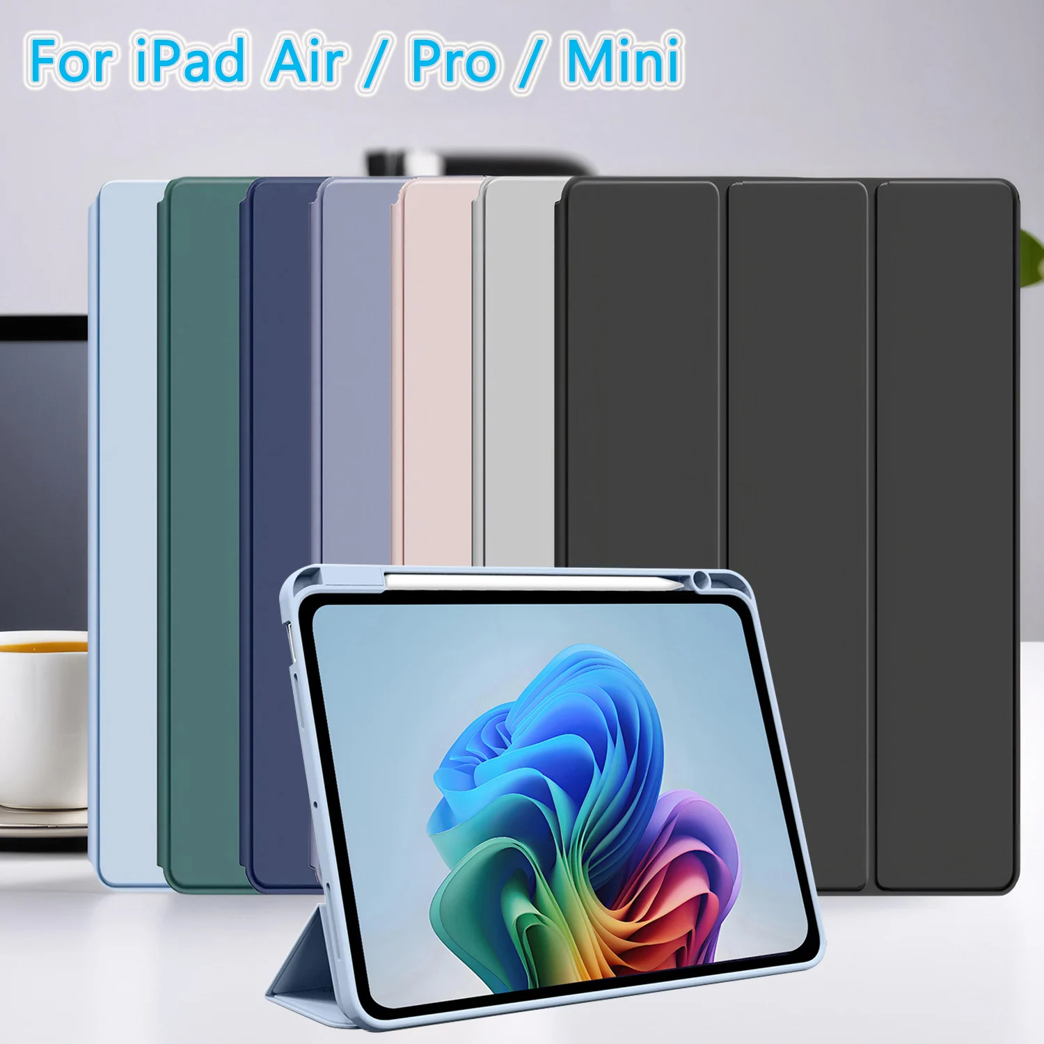 

Pencil Case For iPad Air Pro 10.9 11 12.9 13 11th 10th 9th 8th Generation Flip Smart Leather Cover Soft Silicone Back Shell