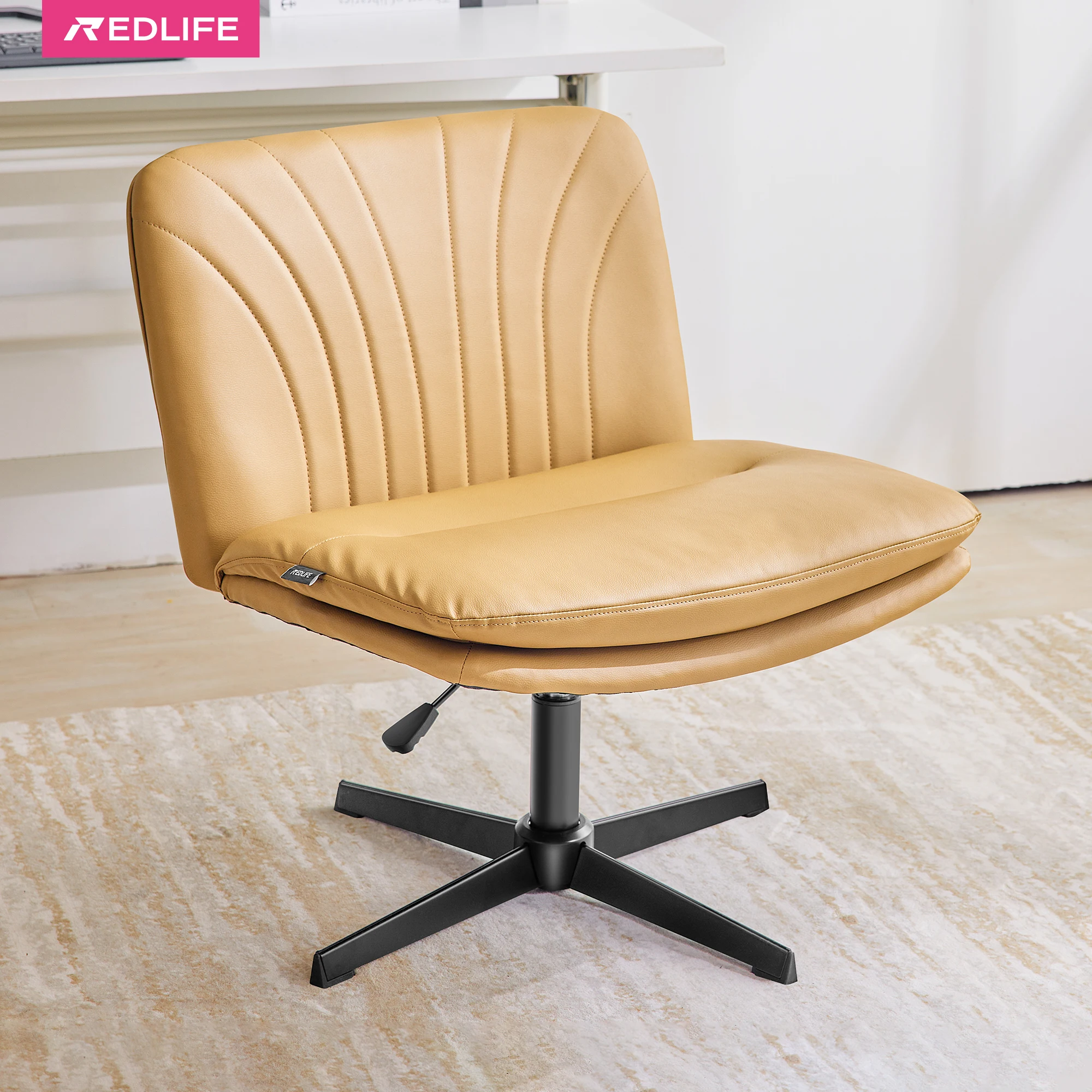 Redlife Criss Cross Chair with Rotating Adjustable Legs Office Chair Durable Pu Leather Wrapped Double Cushion for Home & Office