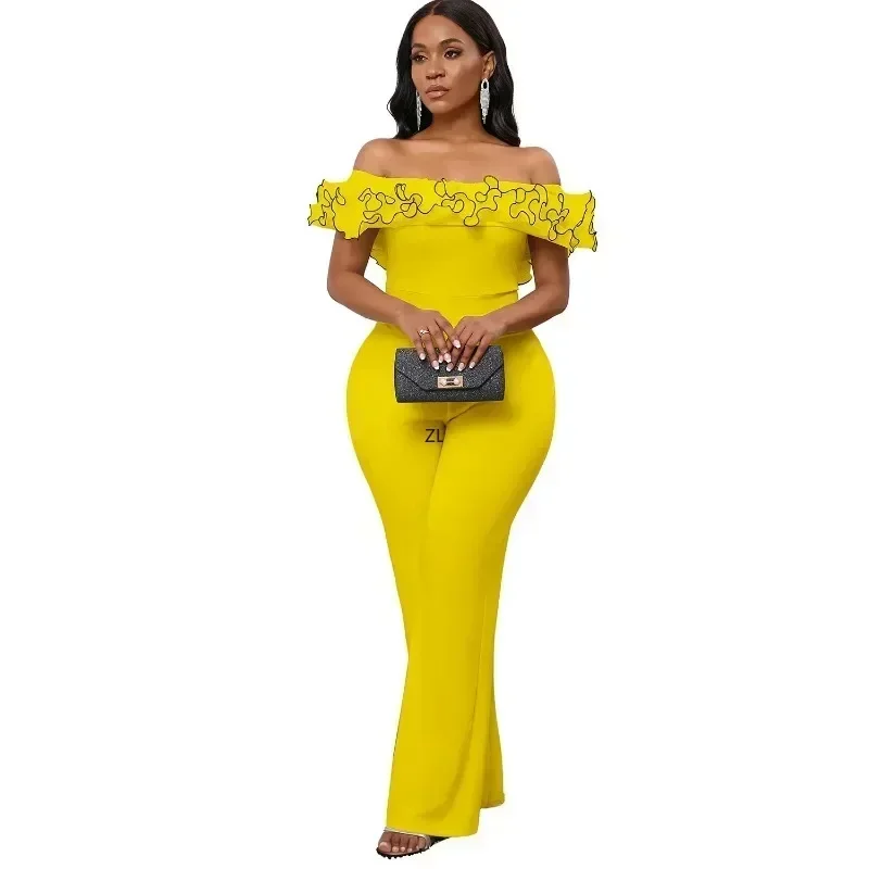 

Africa Clothing African Clothes for Women Autumn Elegant Short Sleeve Polyester White Red Yellow Party Evening Long Jumpsuit