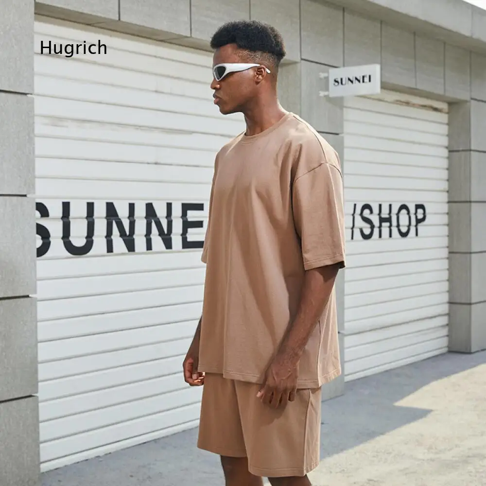 Men Casual Co Ord Set Oversized Crew Neck Short Sleeve Shirt And Relaxed Drawstring Shorts For Comfortable Simple Daily Styling