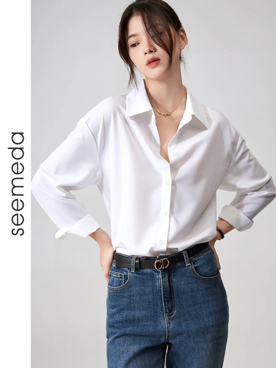 Casual branco feminino irt novo faion solto oulder sve longo sve commute sle poliéster mistura colar de comprimento médio