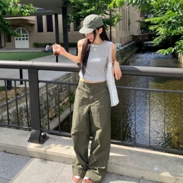 Minceur jambe droite jambe large pantalons décontractés taille haute coréen Sle Faionable couleur polyvalente été 2025 dames Tro...