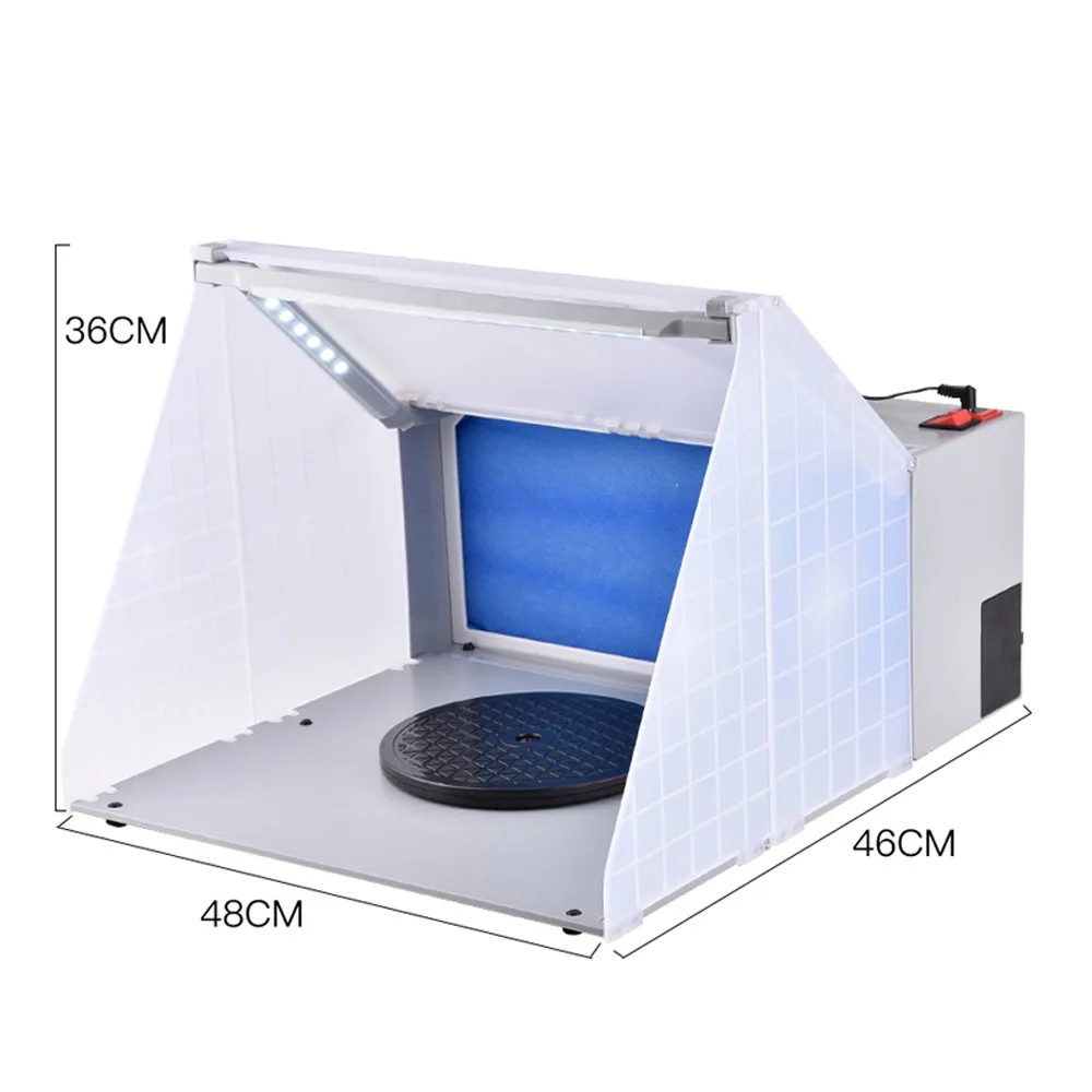 Portable Airbrush Painting Spray Booth kit with LED Light Tubes Exhaust Fan Filter for Airbrush Modeling Art Craft Painting Work