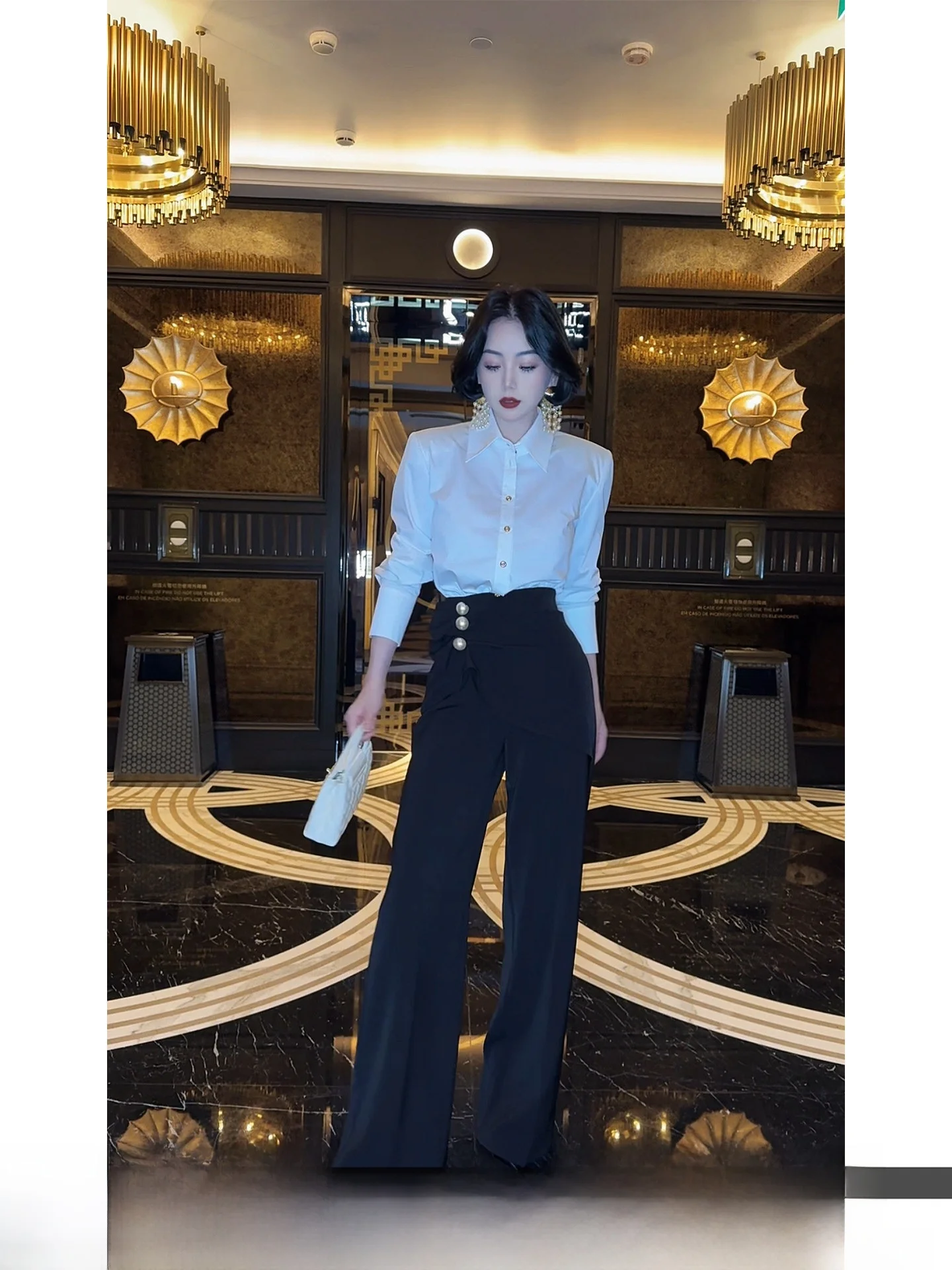 

LYXJ Odora Pearl Women's Wide Leg Pants Casual Versatile Slimming Spring High Waist Comfortable Polyester Spandex Blend