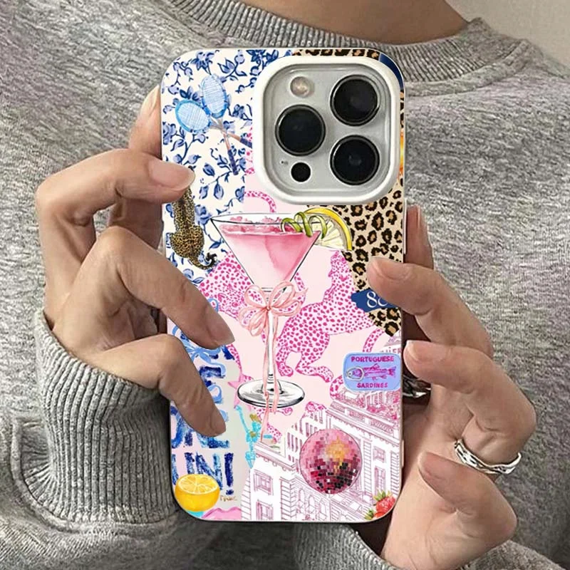 

Drinks Orange Leopard Print Phone Case for iPhone 16 16E 15 14 13 12 11 Pro Max 16E XS X XR 7 8 Plus SE2 Shockproof Soft Cover