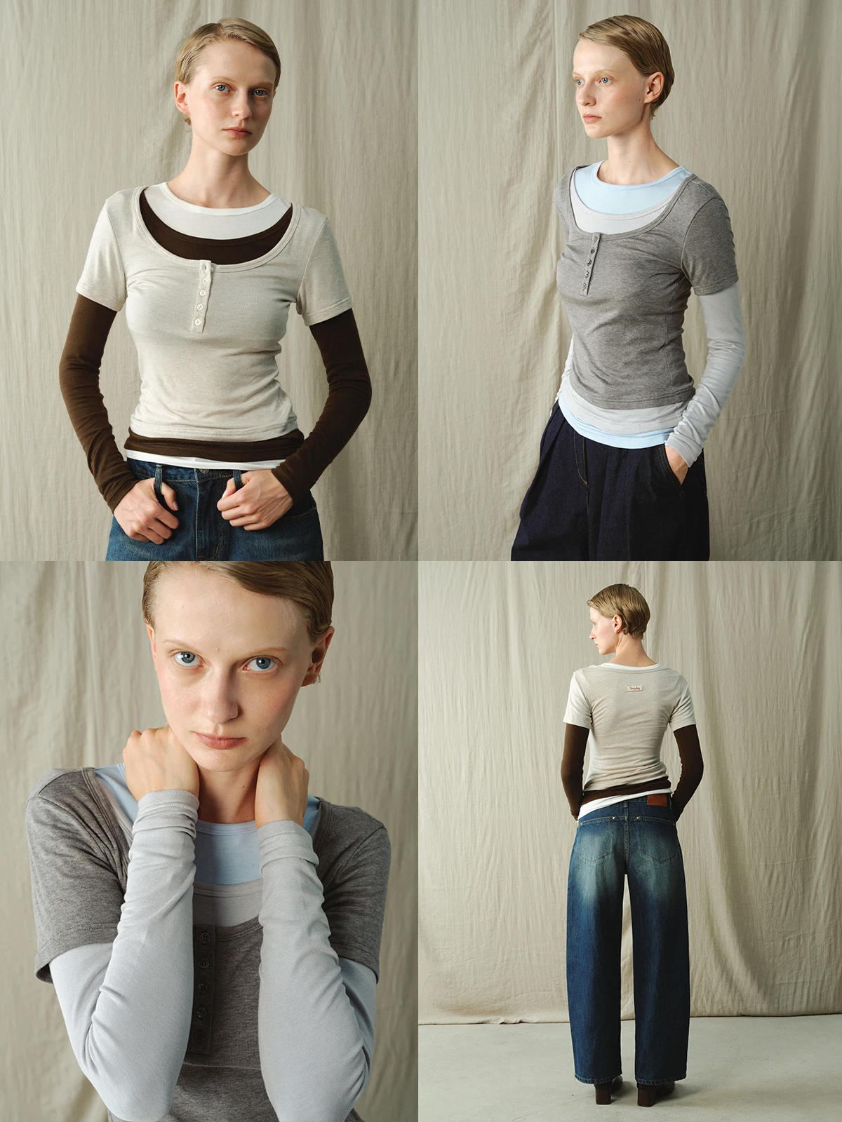 

Millennium Street Sle Mixed Wool Blend Double Layer U Ne Fake Two-Piece T-irt Base irt Casual Sle Slim Fit Long Sve