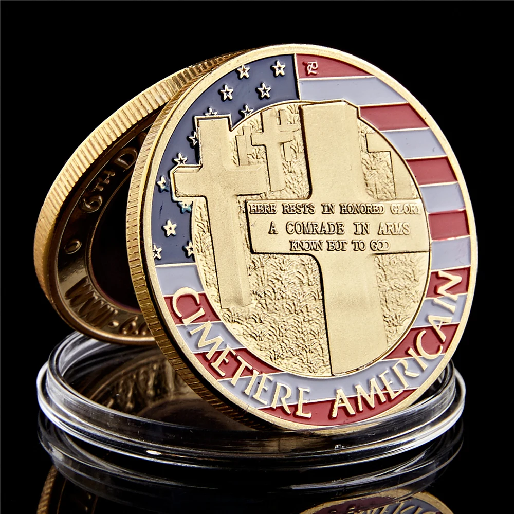 The Normandie War Cimetiere Gold Plated America Challenge Souvenir Coin Collection