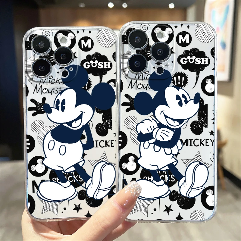 

Disney Mickey Minnie Transparent Phone Case For Apple iPhone 15 14 13 12 11 Mini XS XR X Pro MAX 8 7 6 Plus Cover
