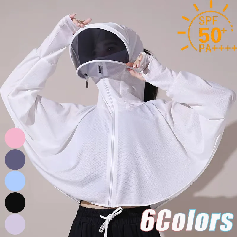 

Women Cooling Sun Shirt Thin Breathable Ice Silk UPF 50 Face Mask Neck Gaiter for Cycling Outdoor Sport Full Face Shield