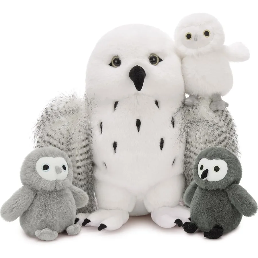 4Pcs Owl Plush Set Giant Mother Owl Stuffed Animal with 3 Baby Owls Inside 18 Cute White Soft Stuffed Owl for Girls Boys Ideal