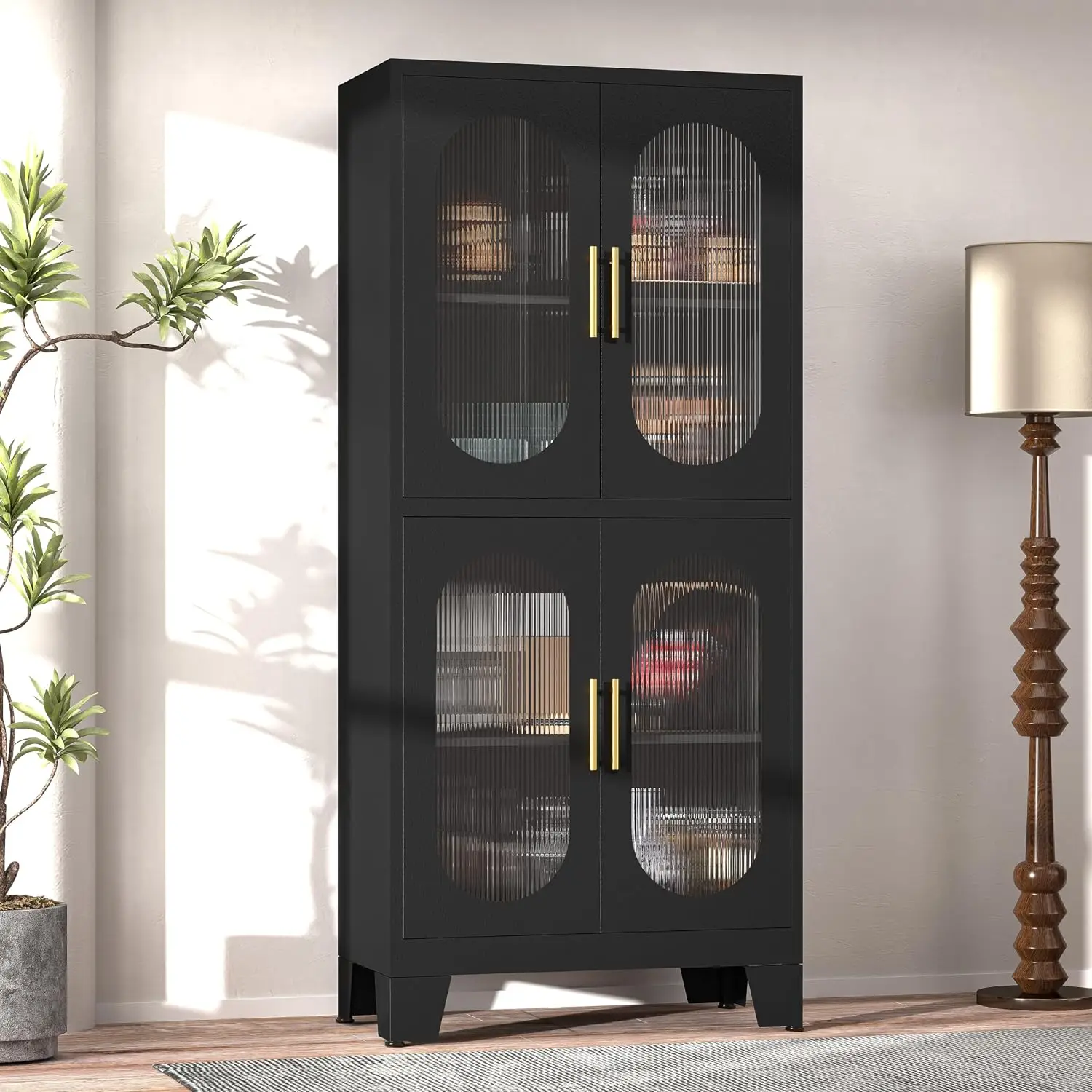 Black Kitchen Pantry Cabinet,Storage Cabinet with Acrylic Glass Door, Customized