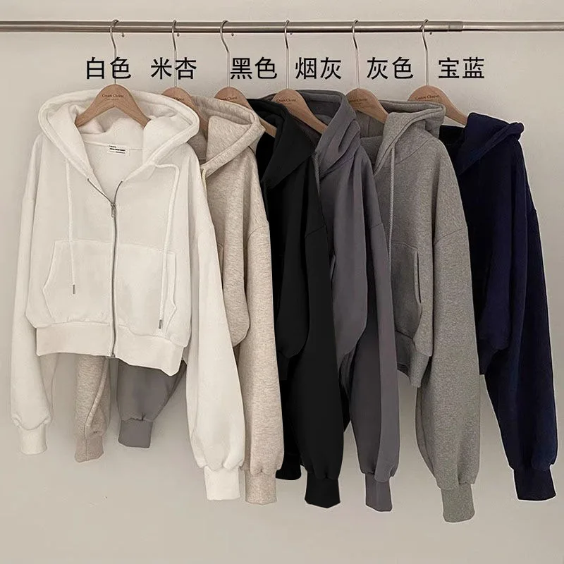 Neue Damen Frühling Herbst Zip-Up Hoodie Jacke Mädchen Damen Locker Lässiges Oberteil Einfarbiges Streetwear-Shirt Teenager Pendlerjacke – Detail 8