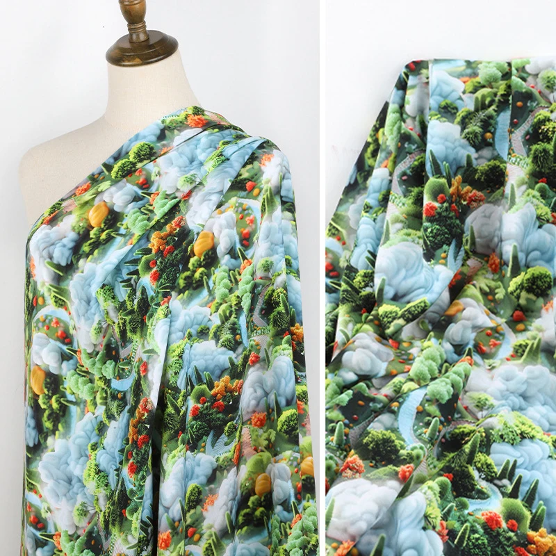 100x140cm 3D-gedruckter Blumen-Rayonstoff DIY Nähen Kleidung Pyjamas Kleider Hosen Nähstoff Weiches Sommermaterial – Detail 9