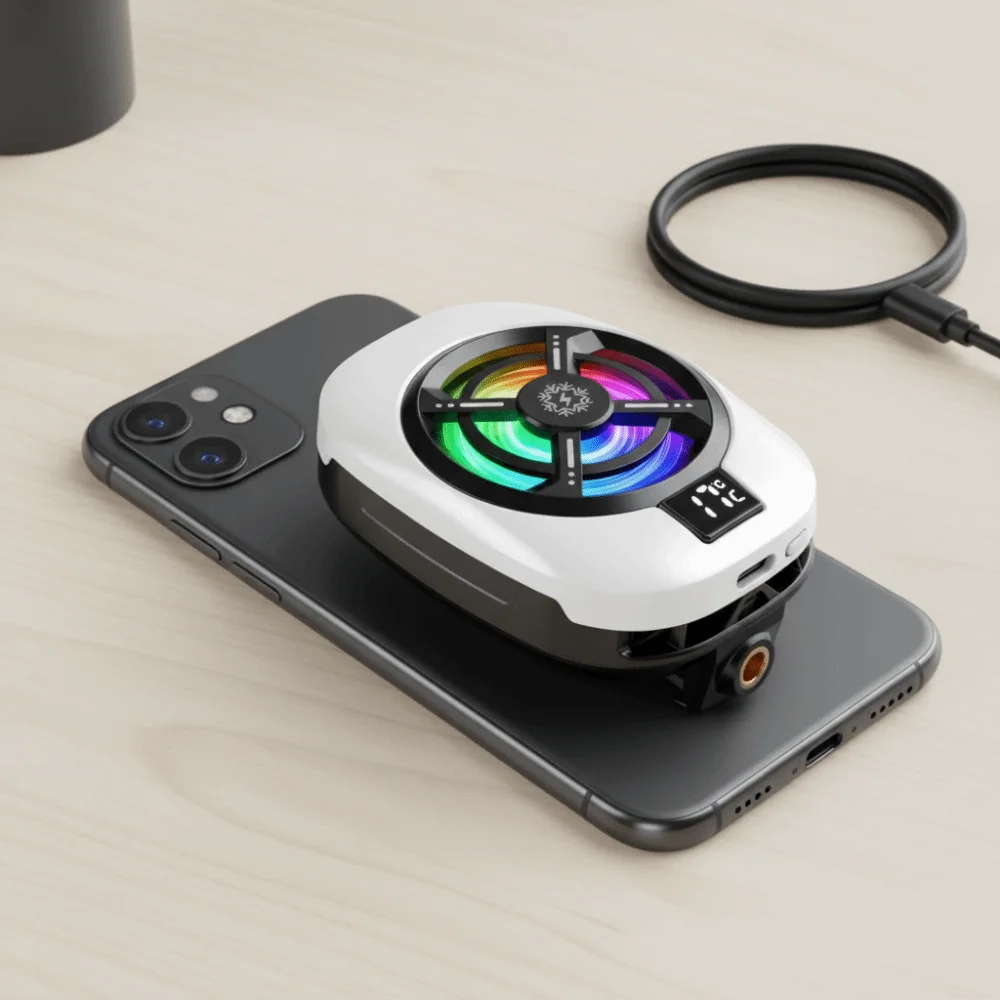Three Gear RGB Lights Semiconductor Phone Cooler Powerful Cooling Fan Universal Clip Mobile Cooling Fan Digital Display