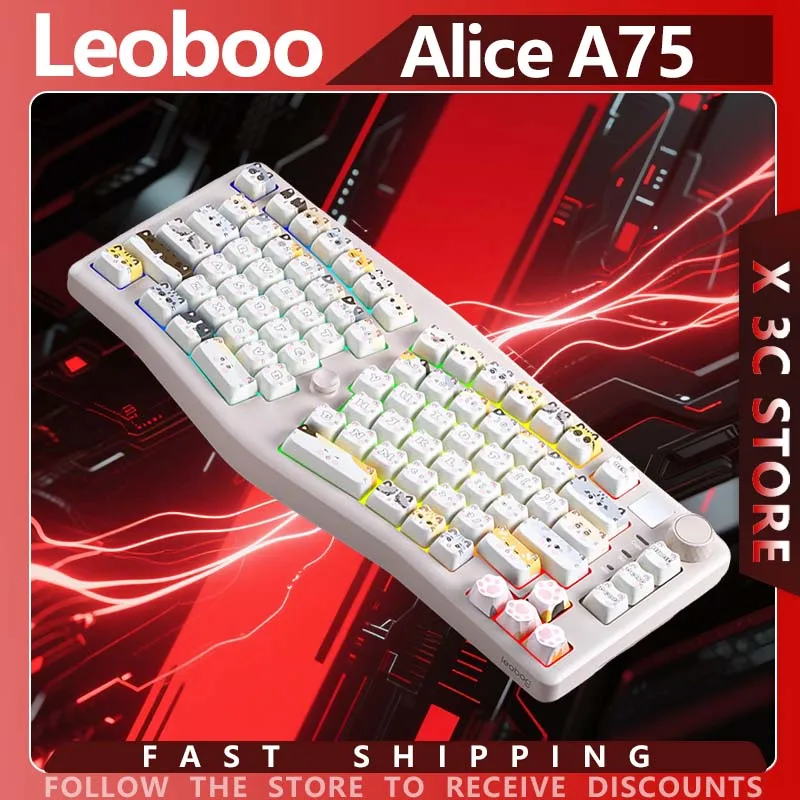 

Leoboo Alice A75, механическая клавиатура, эргономичная, 3 режима, Bluetooth, беспроводная, с возможностью горячей замены, игровая клавиатура на заказ, игровой ПК, подарок